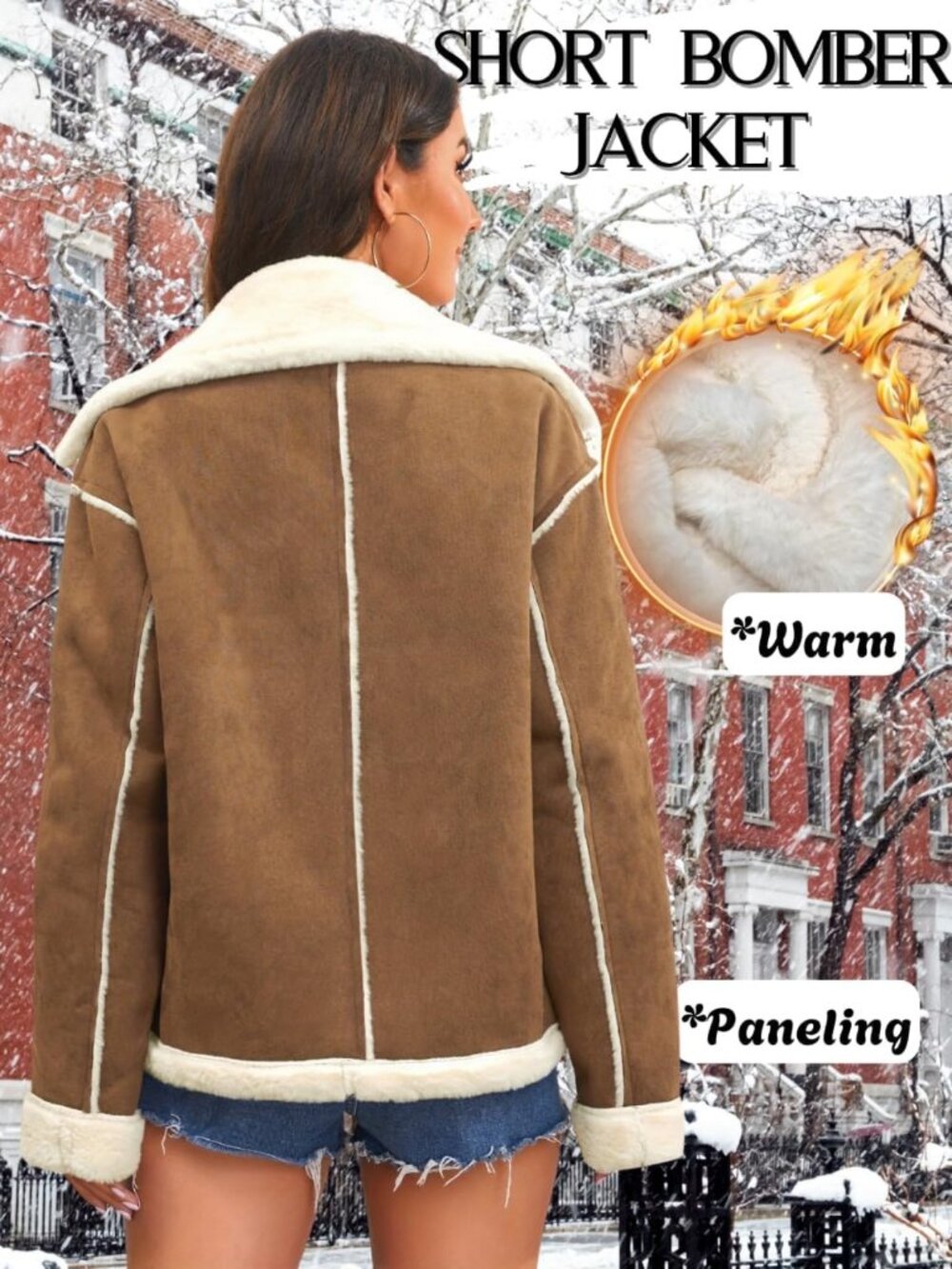 Cozy Faux Suede Sherpa Lined Oversized Jacket | Trendy Winter Fur Coat - Picture 4 of 7